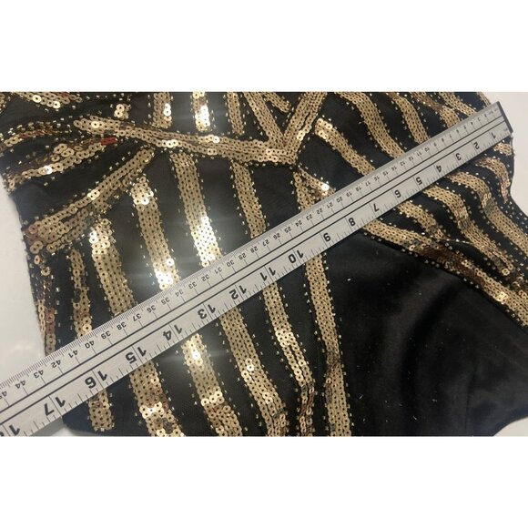Fundaisy 1920 Long Gown Sequin Maxi Dress Black Gold Costume Size Small - Picture 11 of 12